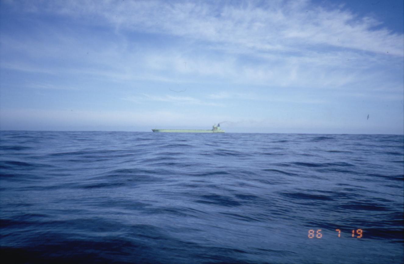 Parry Endeavour. Ship off the South African coast. 19 July 1986.